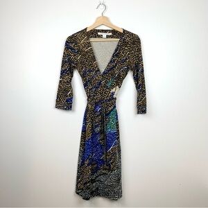 Diane Von Furstenberg Wrap Dress Silk Sz 2 Galaxy Celestial Black Blue Belted